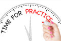 Woman Hand Writing Time for Practice Message with Red Marker on Transparent Wipe Board on a white background. 3d Rendering